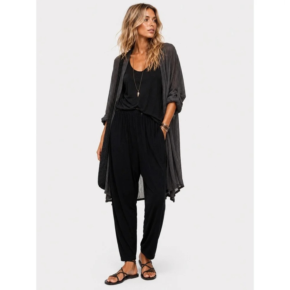 Planet by Lauren G Black Lagenlook Minimalist Relaxed Pants Size 2 M